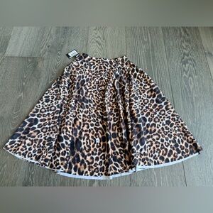 Exotica Cavegirl Leopard Print Silky Narrow Waisted Midi Skater Skirt